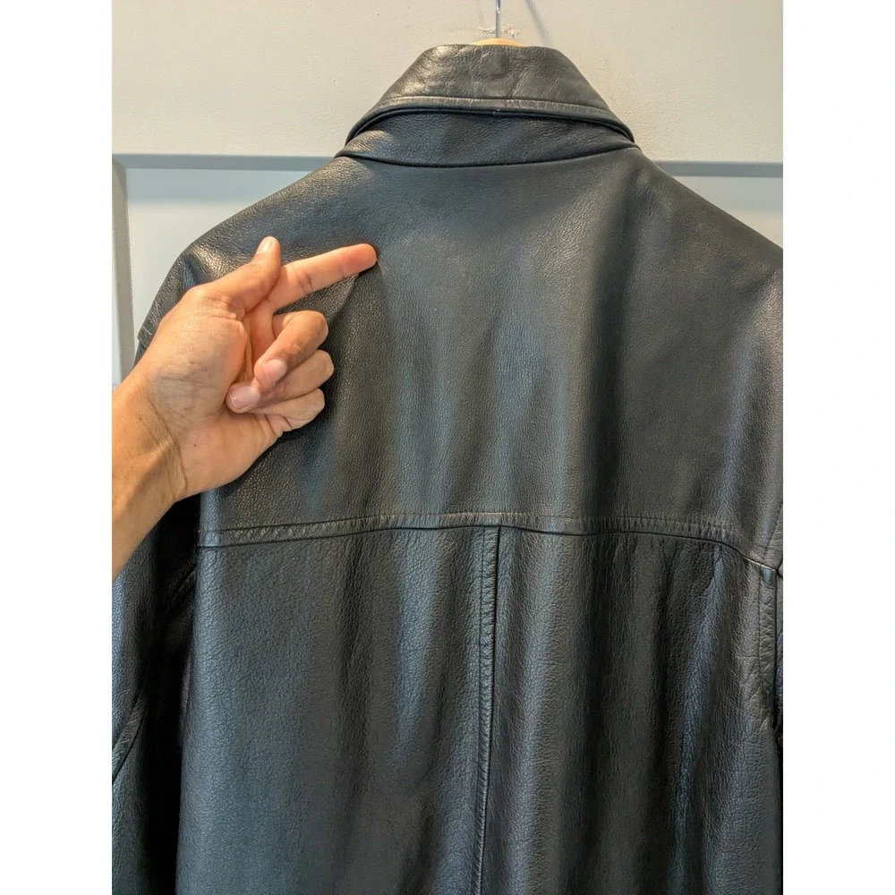 J Crew Oarsman Mens Black Leather‎ Button Front Lined Jacket Size Large READ